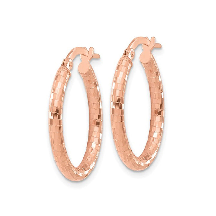 14K Rose Pink Gold Textured Oval Hoop Earrings (2.25 mm Thick) Image 4