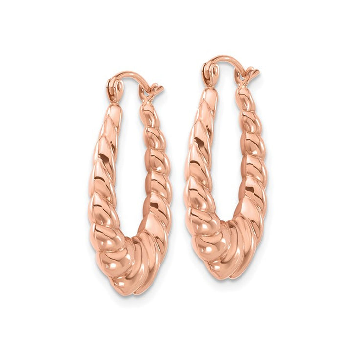 14K Rose Pink Gold Polished Scalloped Hoop Earrings Image 4