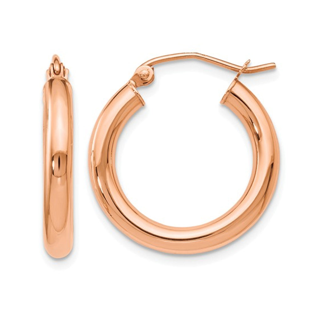 14K Rose Pink Gold Polished Hoop Earrings (3mm) Image 1