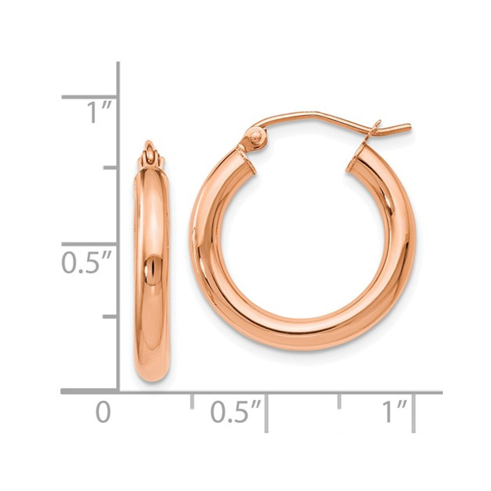 14K Rose Pink Gold Polished Hoop Earrings (3mm) Image 2