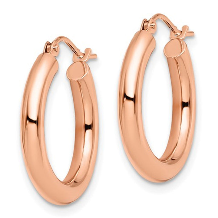 14K Rose Pink Gold Polished Hoop Earrings (3mm) Image 4