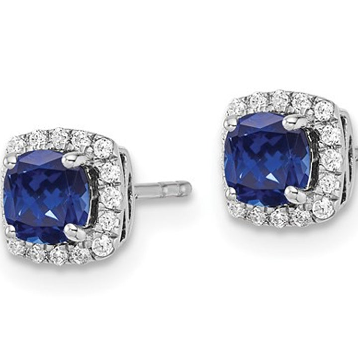 4/5 Carat (ctw) Lab-Created Blue Sapphire Earrings in Sterling Silver Image 3