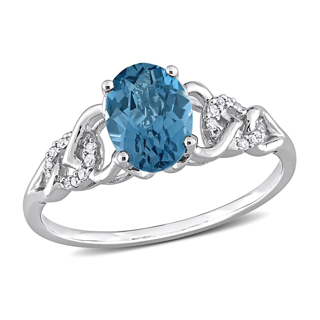 1 5/8 Carat (ctw) London Blue Topaz Ring in 10K White Gold with Diamonds Image 1