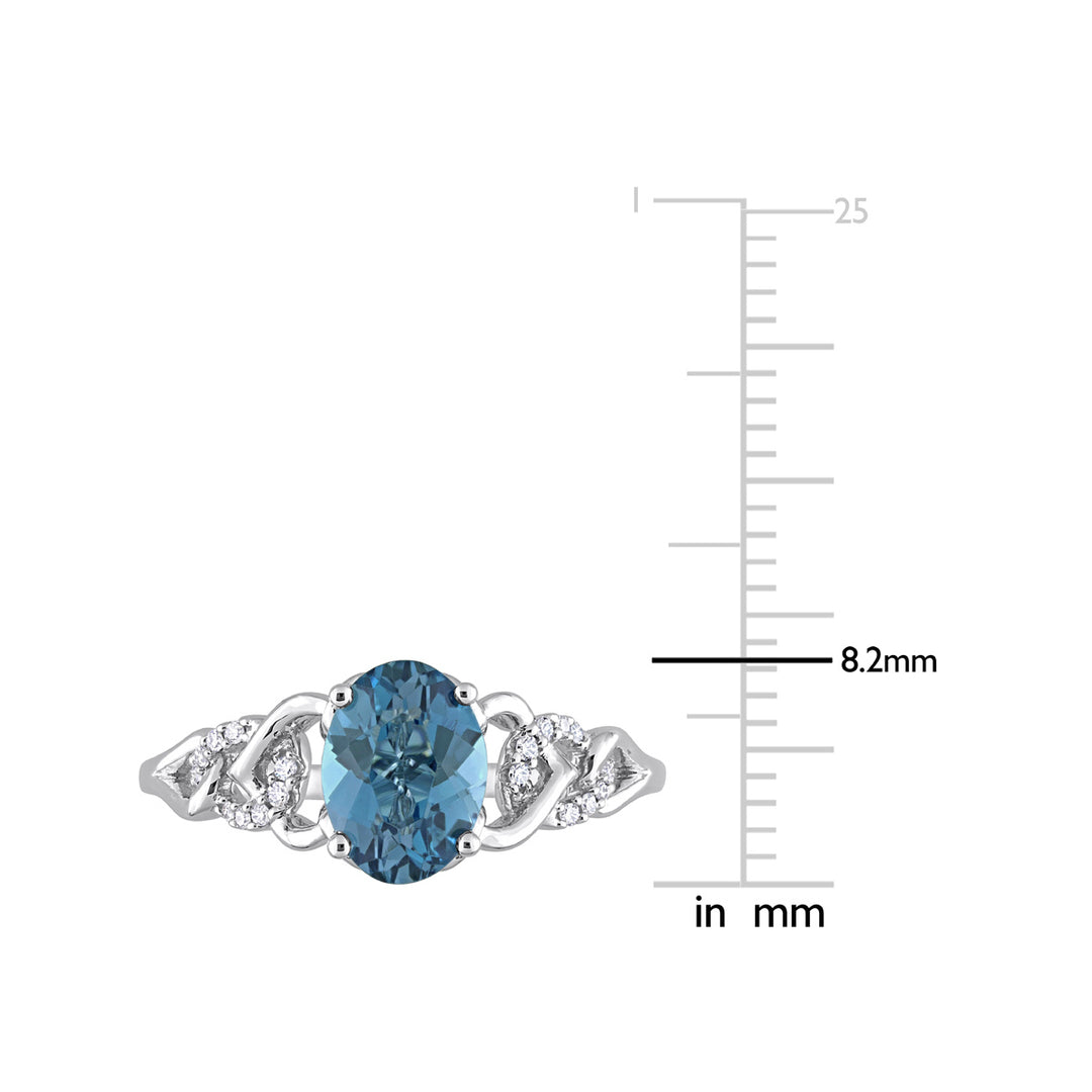 1 5/8 Carat (ctw) London Blue Topaz Ring in 10K White Gold with Diamonds Image 3