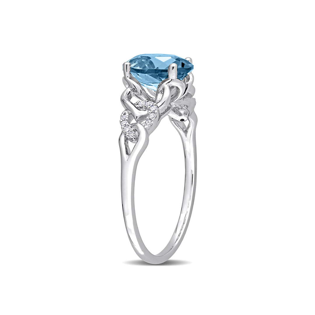 1 5/8 Carat (ctw) London Blue Topaz Ring in 10K White Gold with Diamonds Image 4