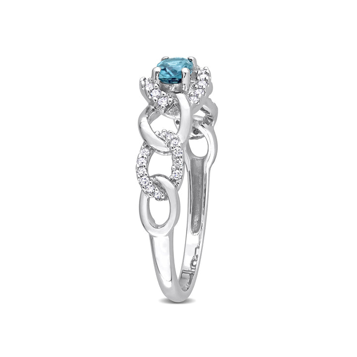 1/3 Carat (ctw) London Blue Topaz Link Ring in 10K White Gold with Diamonds Image 2