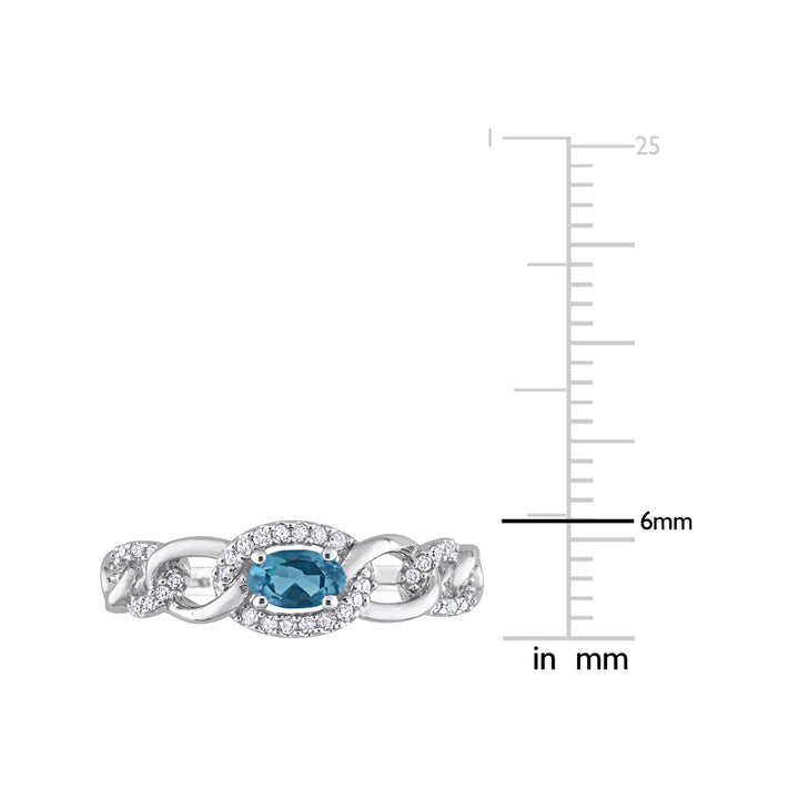 1/3 Carat (ctw) London Blue Topaz Link Ring in 10K White Gold with Diamonds Image 3