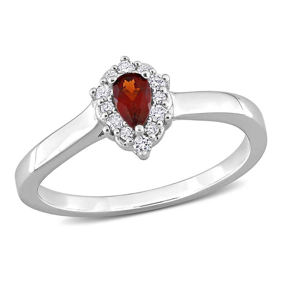 1/4 Carat (ctw) Garnet Drop Ring in Sterling Silver with Halo Diamonds Image 1