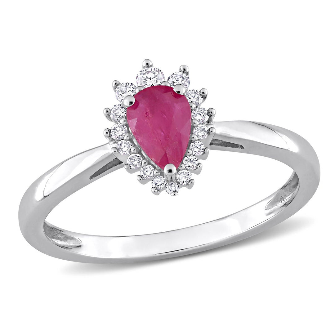 1/2 Carat (ctw) Ruby Pear-Cut Ring with Diamonds in 14K White Gold Image 1