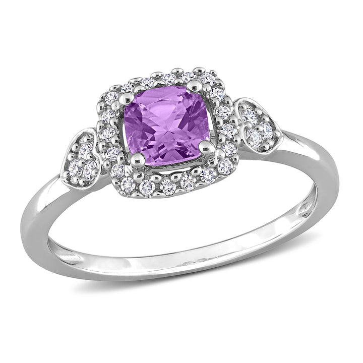 5/8 Carat (ctw) Amethyst Ring with 1/6 Carat (ctw) Diamonds in Sterling Silver Image 1