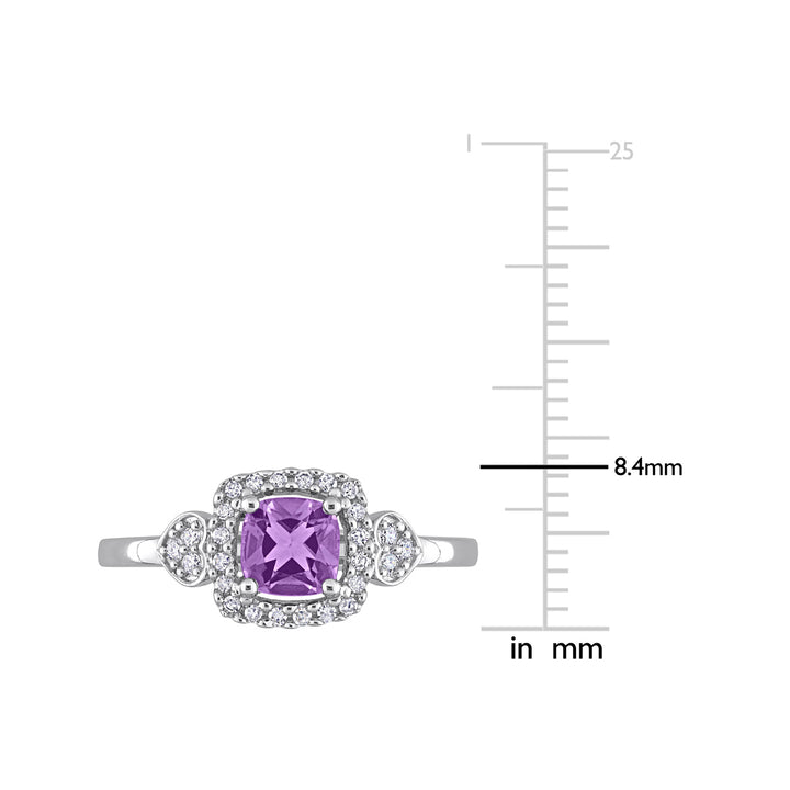 5/8 Carat (ctw) Amethyst Ring with 1/6 Carat (ctw) Diamonds in Sterling Silver Image 2