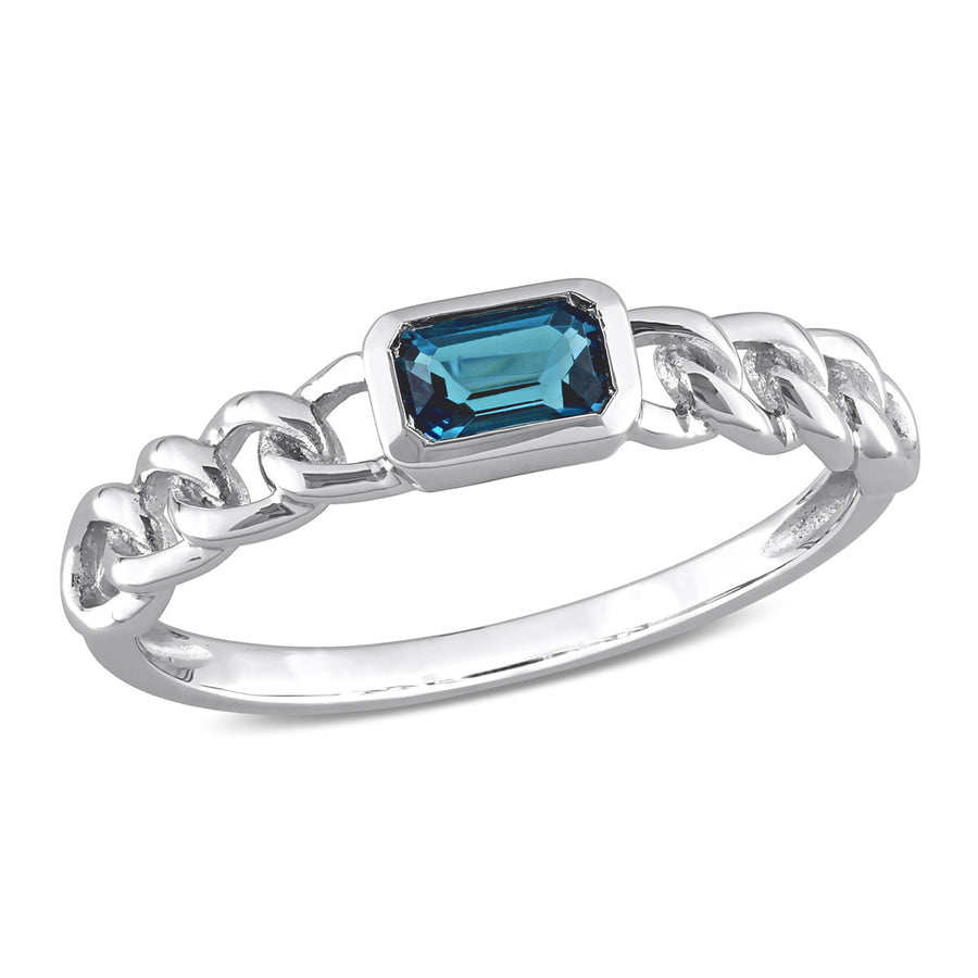 3/8 Carat (ctw) London Blue Topaz Link Ring in 10K White Gold Image 1