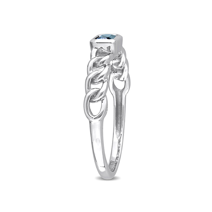 3/8 Carat (ctw) London Blue Topaz Link Ring in 10K White Gold Image 3