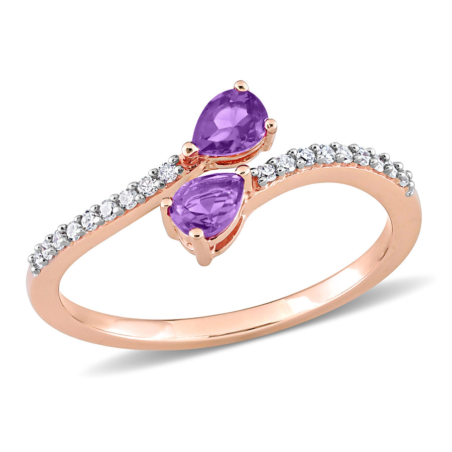 1/3 Carat (ctw) Amethyst Criss-Cross Ring 10K Rose Pink Gold with Diamonds Image 1