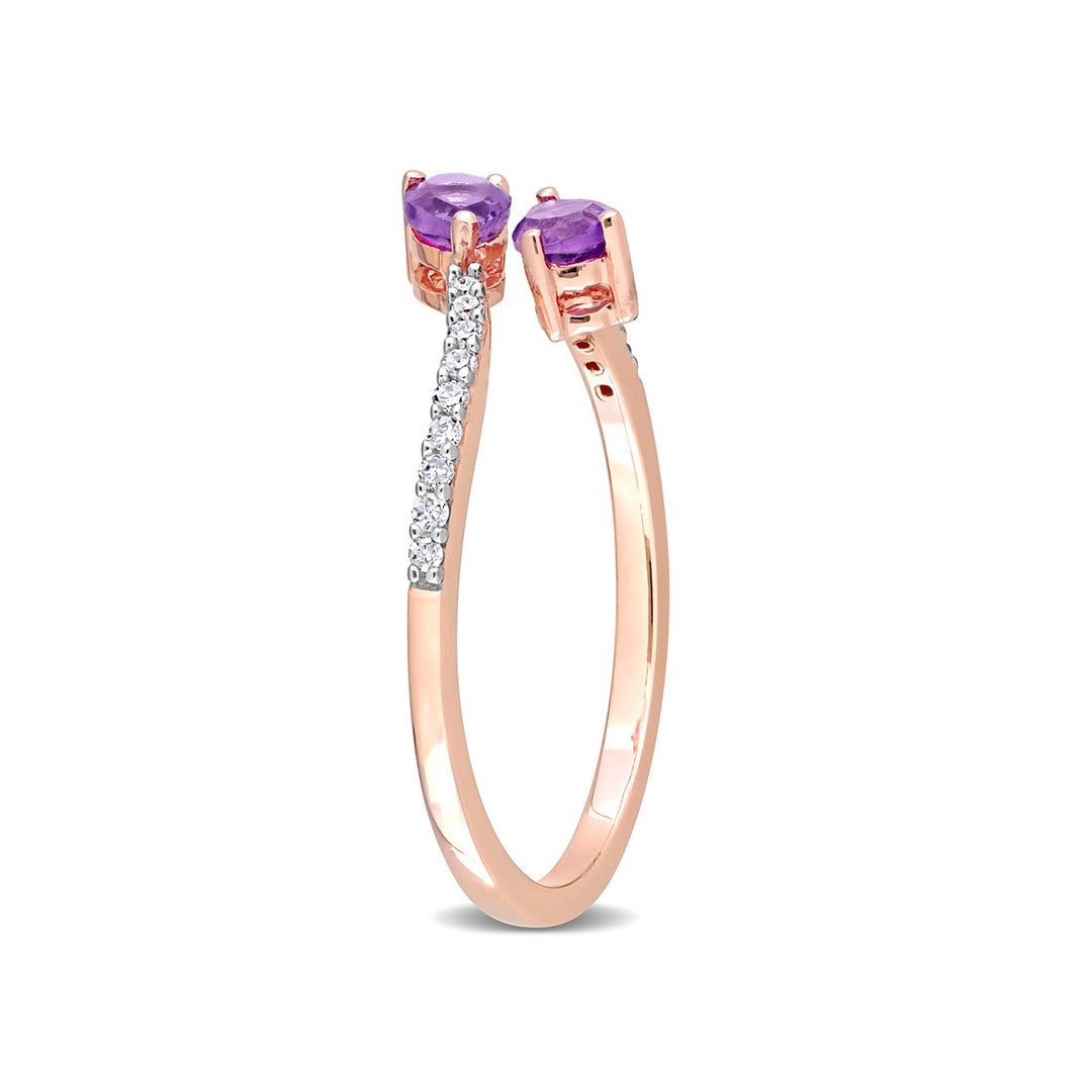 1/3 Carat (ctw) Amethyst Criss-Cross Ring 10K Rose Pink Gold with Diamonds Image 2