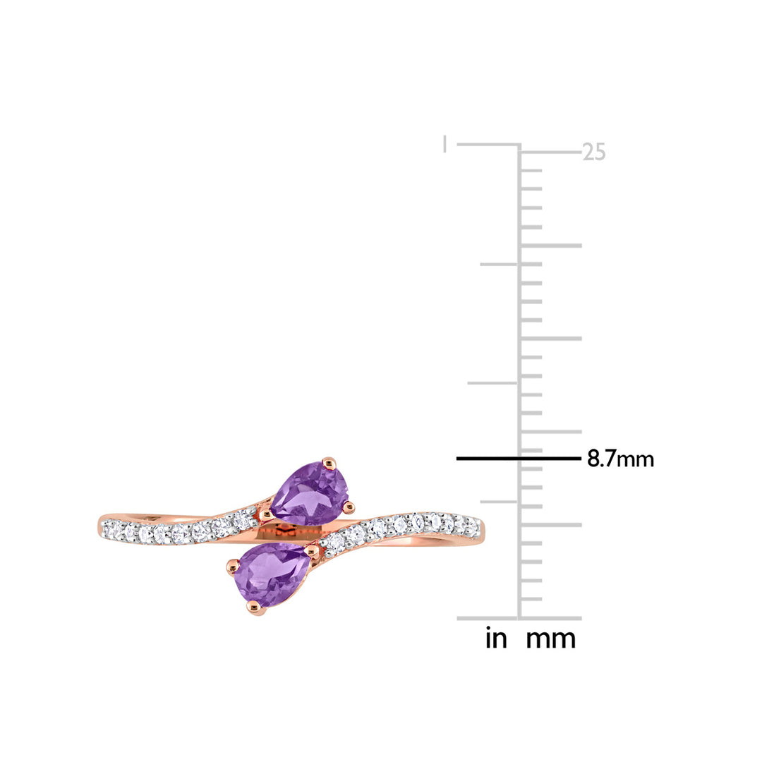 1/3 Carat (ctw) Amethyst Criss-Cross Ring 10K Rose Pink Gold with Diamonds Image 3