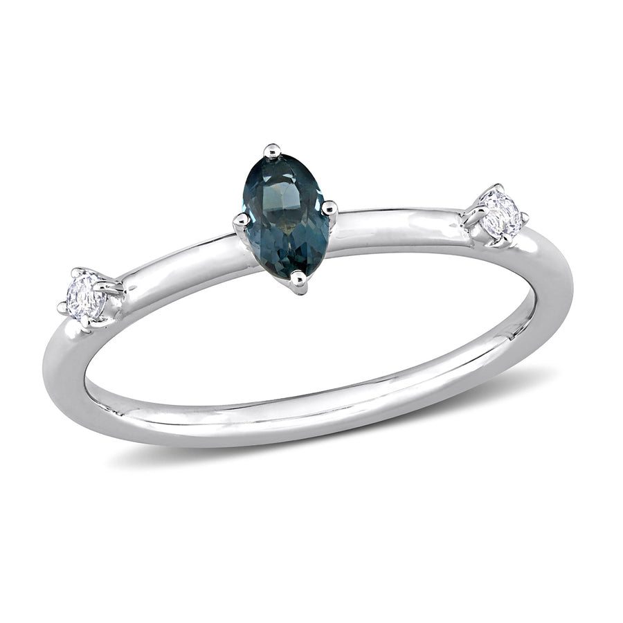 1/3 Carat (ctw) London Blue Topaz Ring in 10K White Gold with White Topaz Image 1