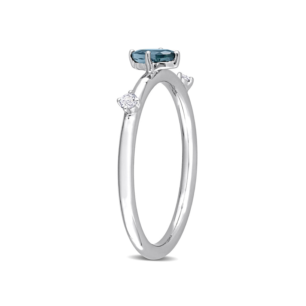 1/3 Carat (ctw) London Blue Topaz Ring in 10K White Gold with White Topaz Image 2