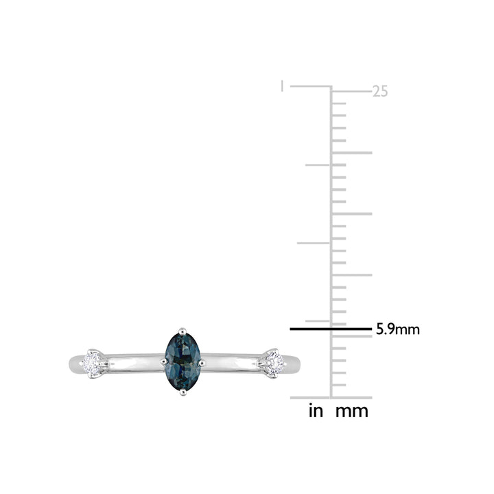 1/3 Carat (ctw) London Blue Topaz Ring in 10K White Gold with White Topaz Image 3