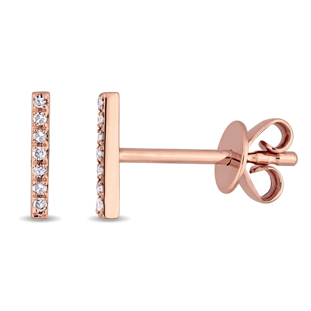 1/20 Carat (ctw H-I SI2-I1) Diamond Stick Bar Earrings in 14K Rose Pink Gold Image 1