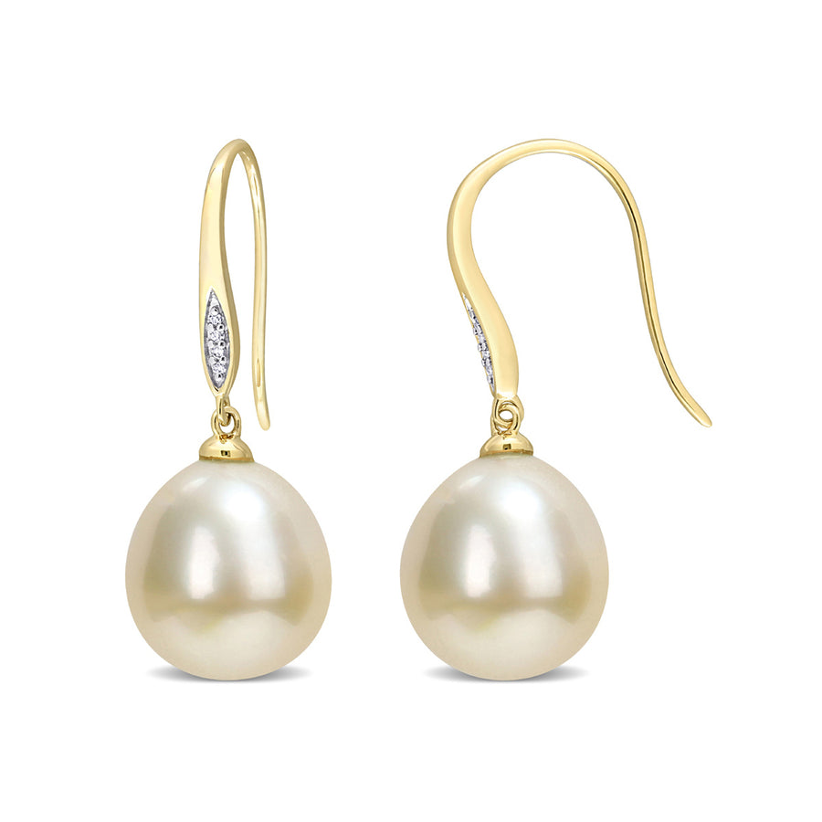 12-12.5mm Golden South Sea Pearl Drop Earrings in 10K Yellow Gold Image 1