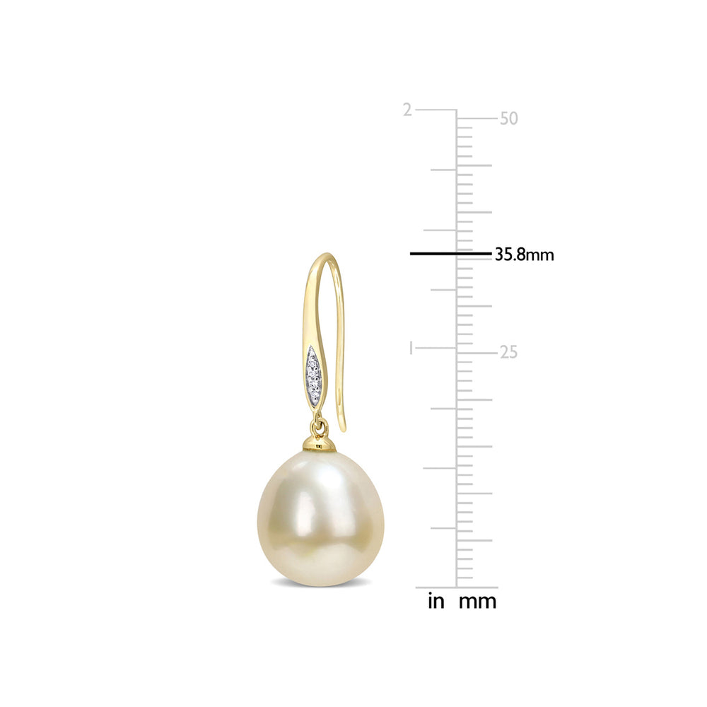 12-12.5mm Golden South Sea Pearl Drop Earrings in 10K Yellow Gold Image 2