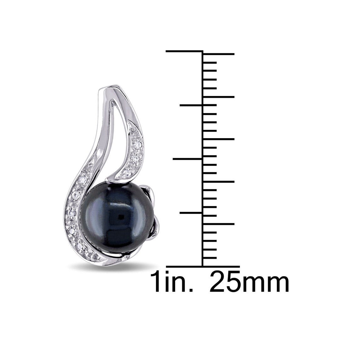 9-9.5mm Freshwater Cultured Black Pearl Earrings in Sterling Silver Image 3