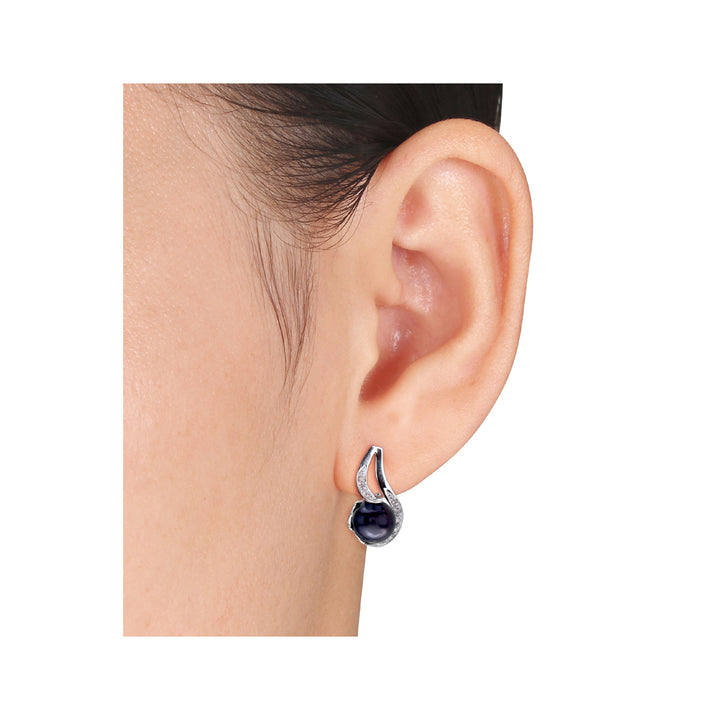 9-9.5mm Freshwater Cultured Black Pearl Earrings in Sterling Silver Image 4