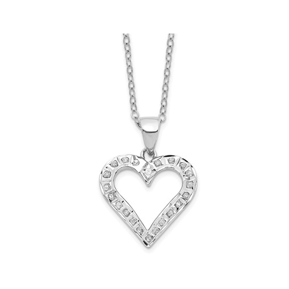 Sterling Silver with Platinum Plating Heart Pendant with Diamonds Accents and Chain Image 1