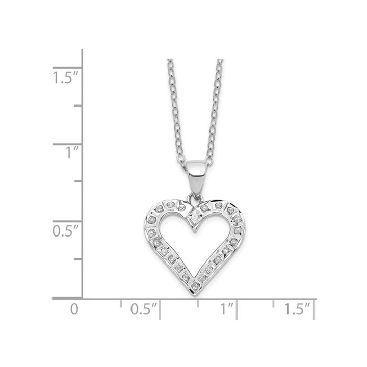 Sterling Silver with Platinum Plating Heart Pendant with Diamonds Accents and Chain Image 2