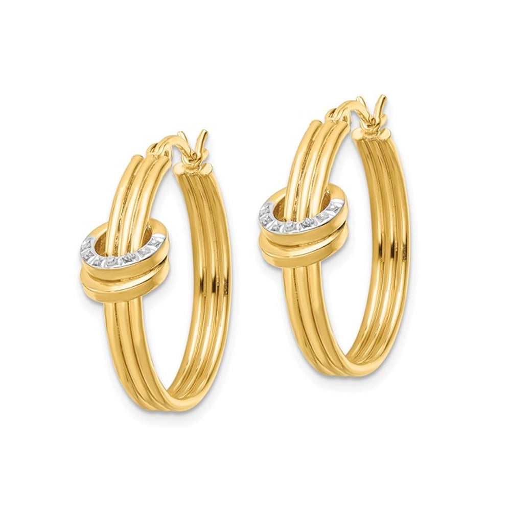 Accent Diamond Hoop Earrings in Gold Plated Sterling Silver (1 Inch) Image 4