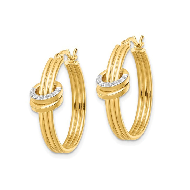 Accent Diamond Hoop Earrings in Gold Plated Sterling Silver (1 Inch) Image 4