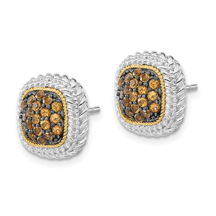 2/3 Carat (ctw) Citrine Cluster Earrings in Sterling Silver with 14K Gold Accents Image 3