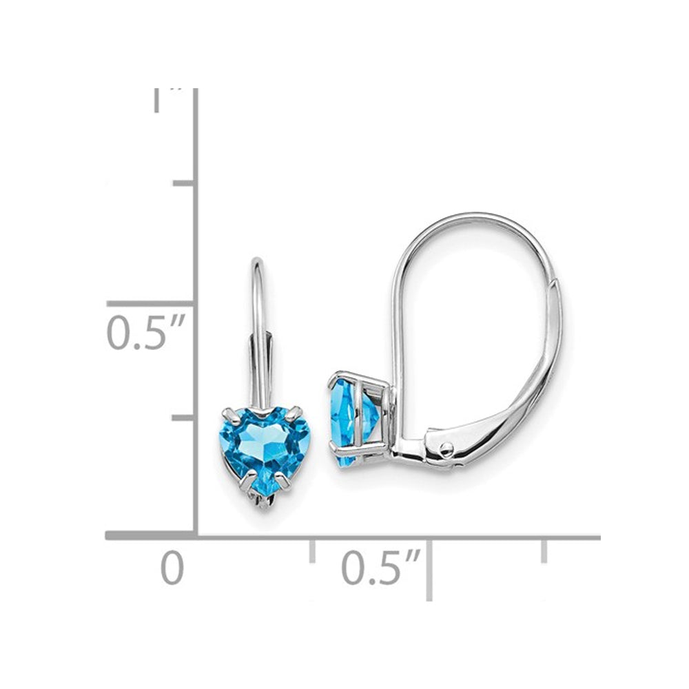 1.00 Carat (ctw) Blue Topaz Leverback Heart Earrings in 14K White Gold Image 2