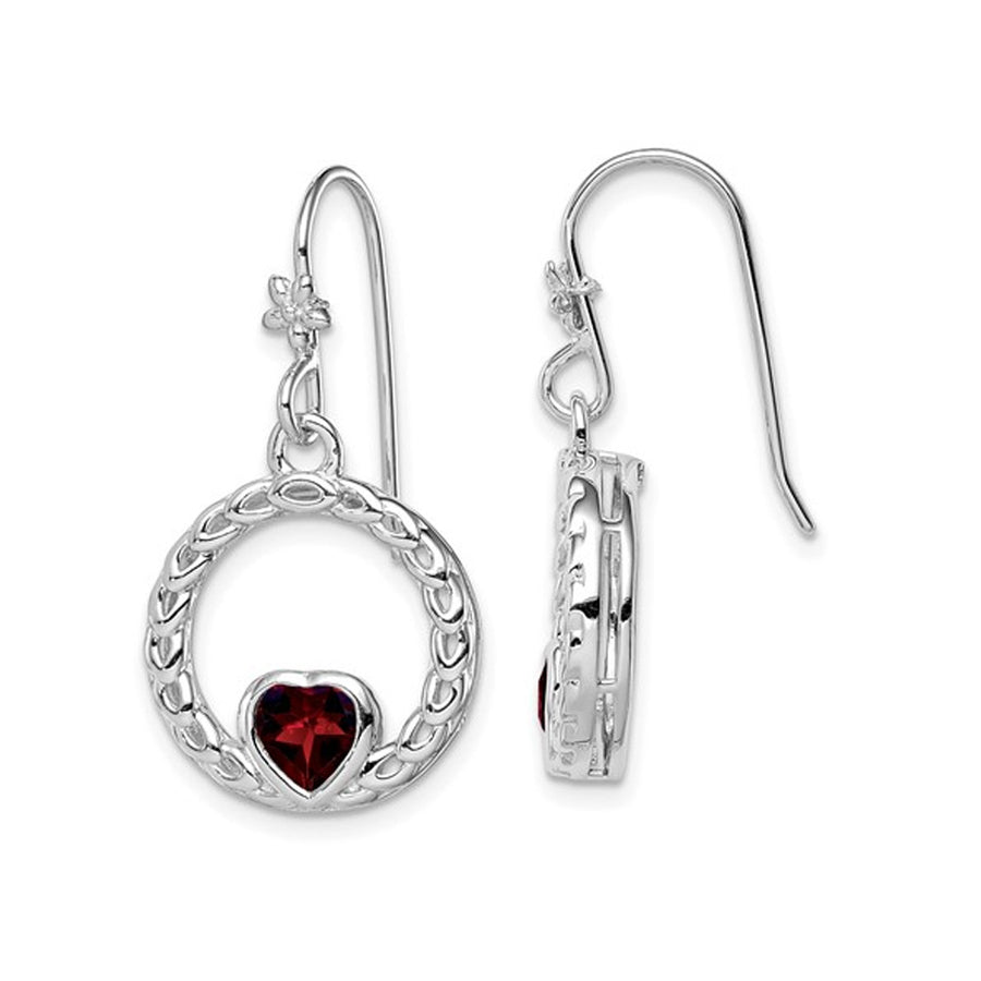 1.20 Carat (ctw) Garnet Heart Dangle Circle Earrings in Sterling Silver Image 1