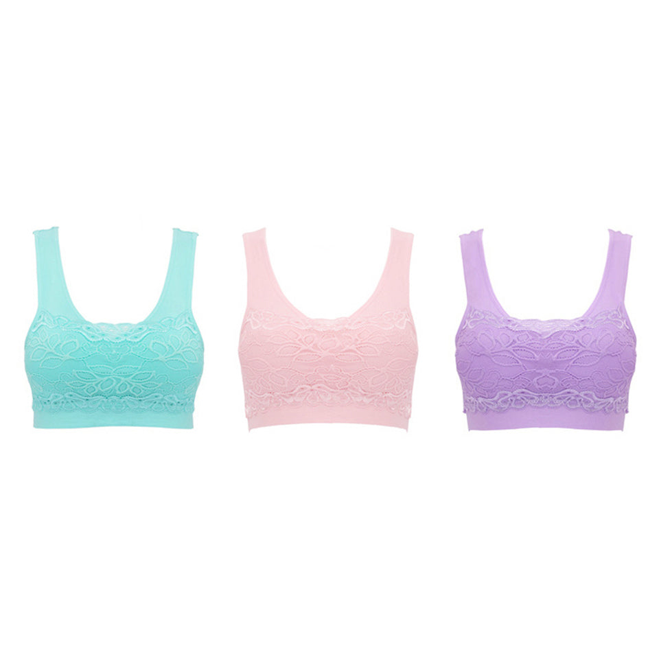 EI Contente 3 Pack Comfort Bras with Lace in Pink x1 Purple x1 and Sky Blue x1- L Image 1