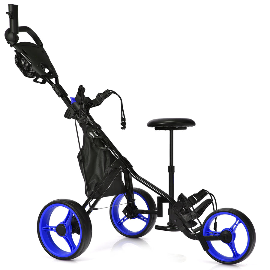 Goplus Folding 3 Wheels Golf Push Cart W/Seat Scoreboard Adjustable Handle Red\Blue\Grey\Green Image 1
