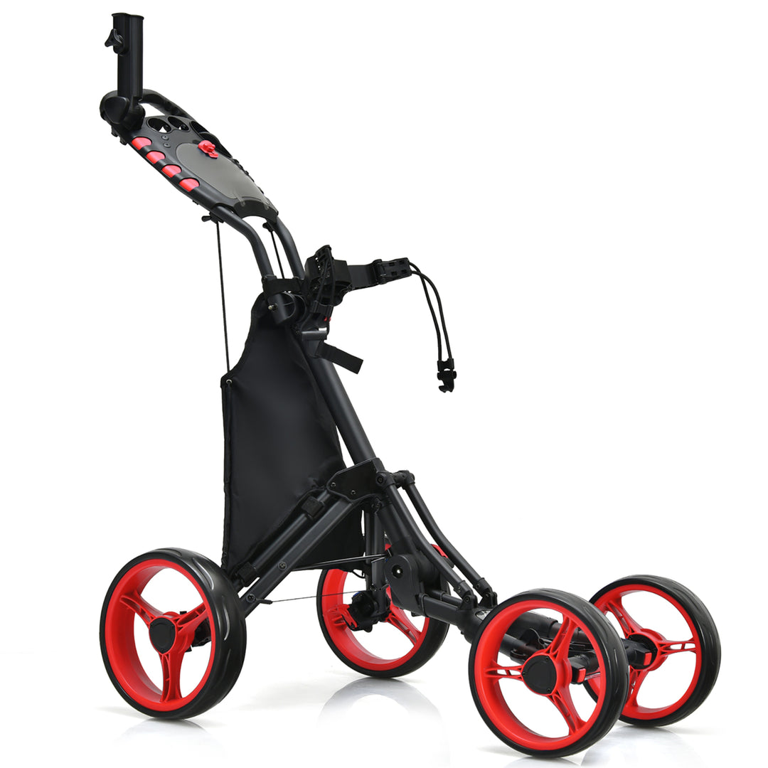 Goplus Folding 4 Wheels Golf Push Cart W/Bag Scoreboard Adjustable Handle Red\Blue\Gray\Green Image 1