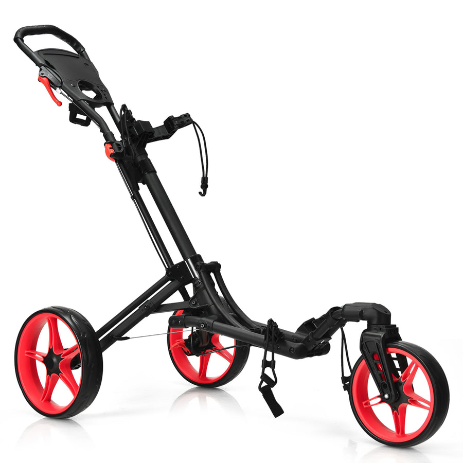 Goplus Folding Golf Push Cart W/Scoreboard Adjustable Handle Swivel Wheel Red\Blue\Grey\Green Image 1