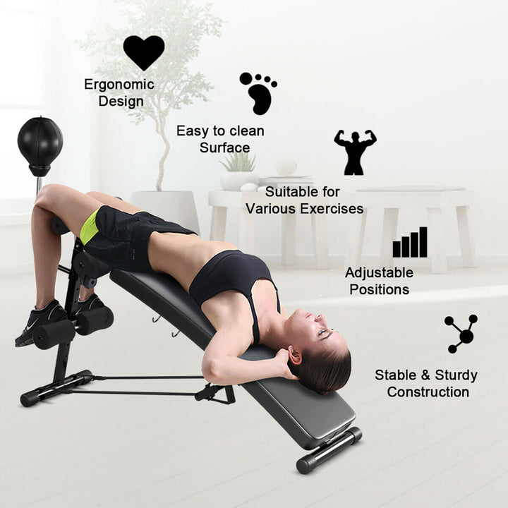 Adjustable Incline Curved Workout Fitness Sit Up Bench with Speed Ball 2 straps Image 6