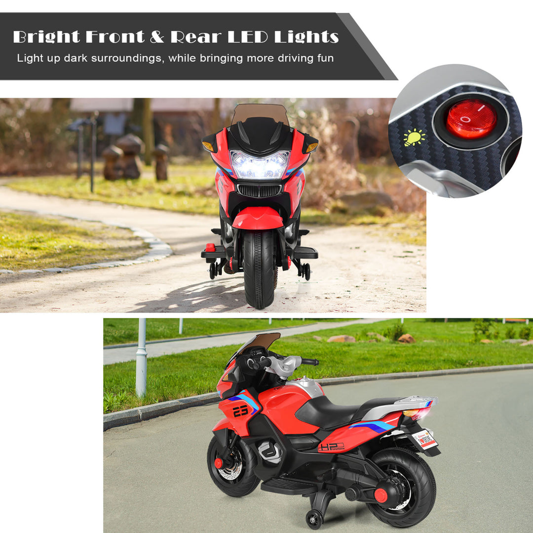 12V Kids Ride On Motorcycle Electric Motor Bike w/ Training Wheels and Light Red Image 6