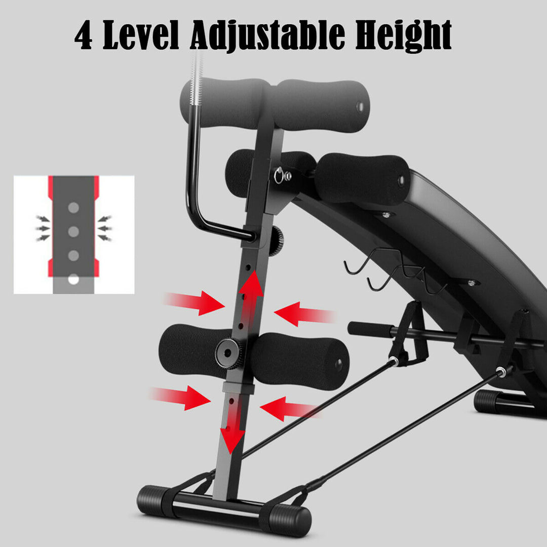 Adjustable Incline Curved Workout Fitness Sit Up Bench with Speed Ball 2 straps Image 8