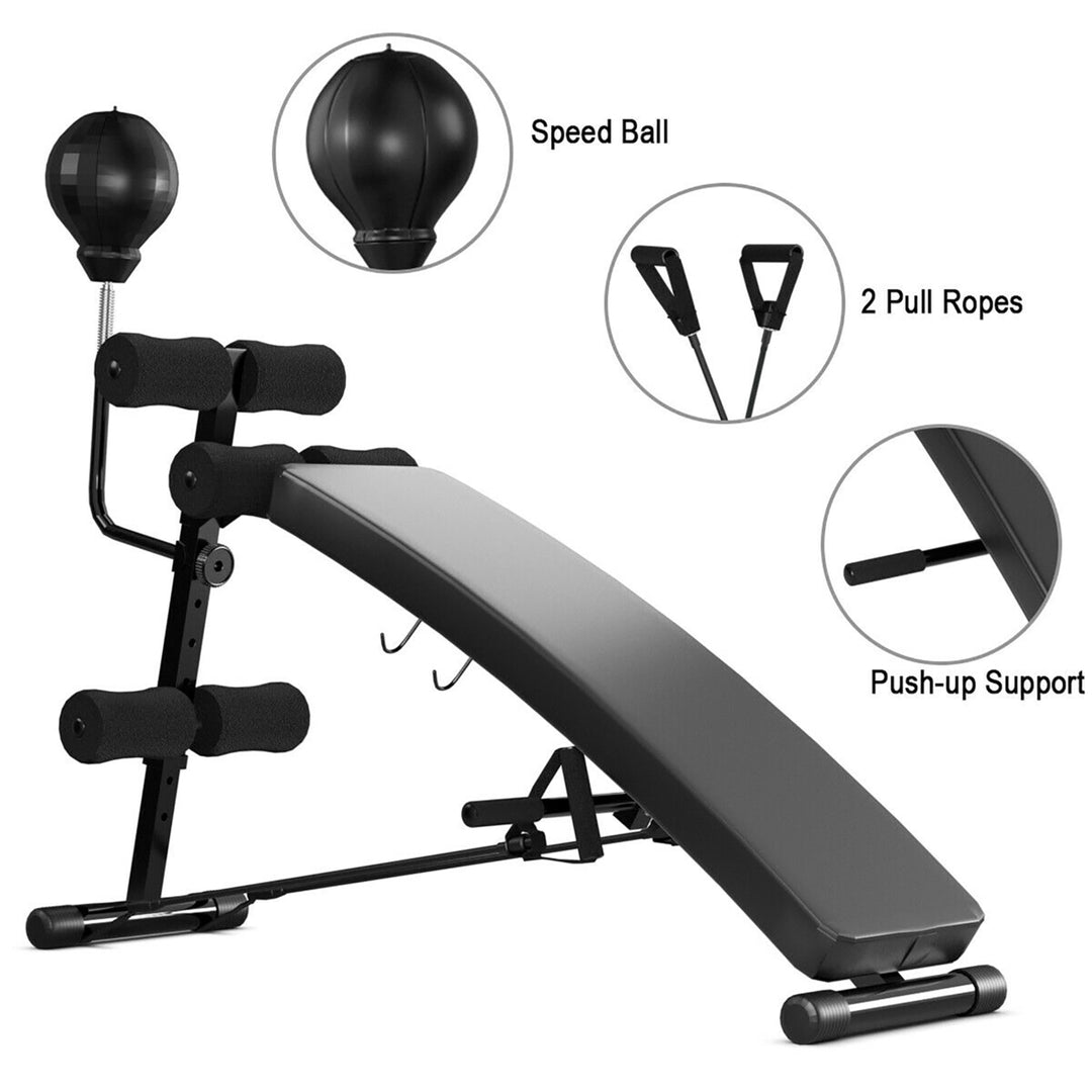 Adjustable Incline Curved Workout Fitness Sit Up Bench with Speed Ball 2 straps Image 9