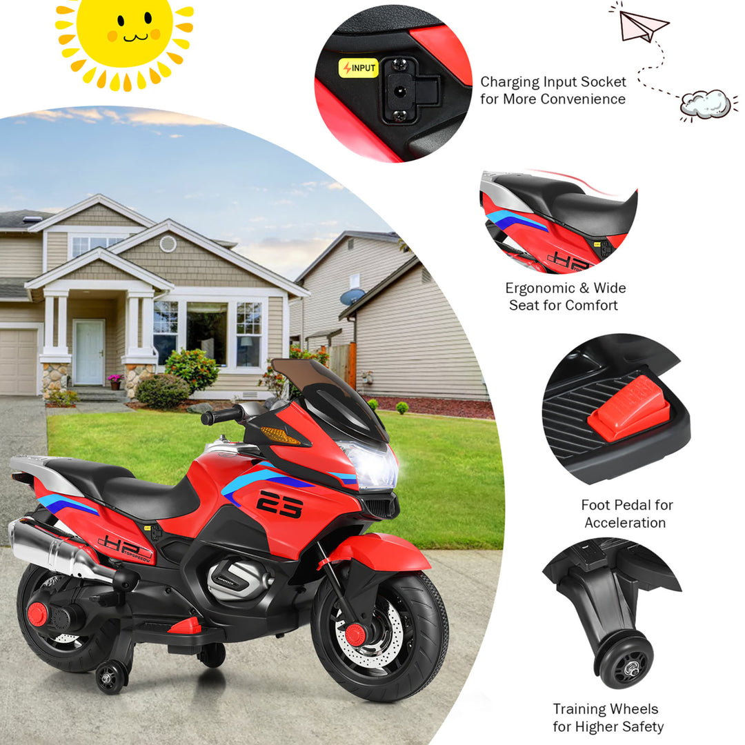 12V Kids Ride On Motorcycle Electric Motor Bike w/ Training Wheels and Light Red Image 9