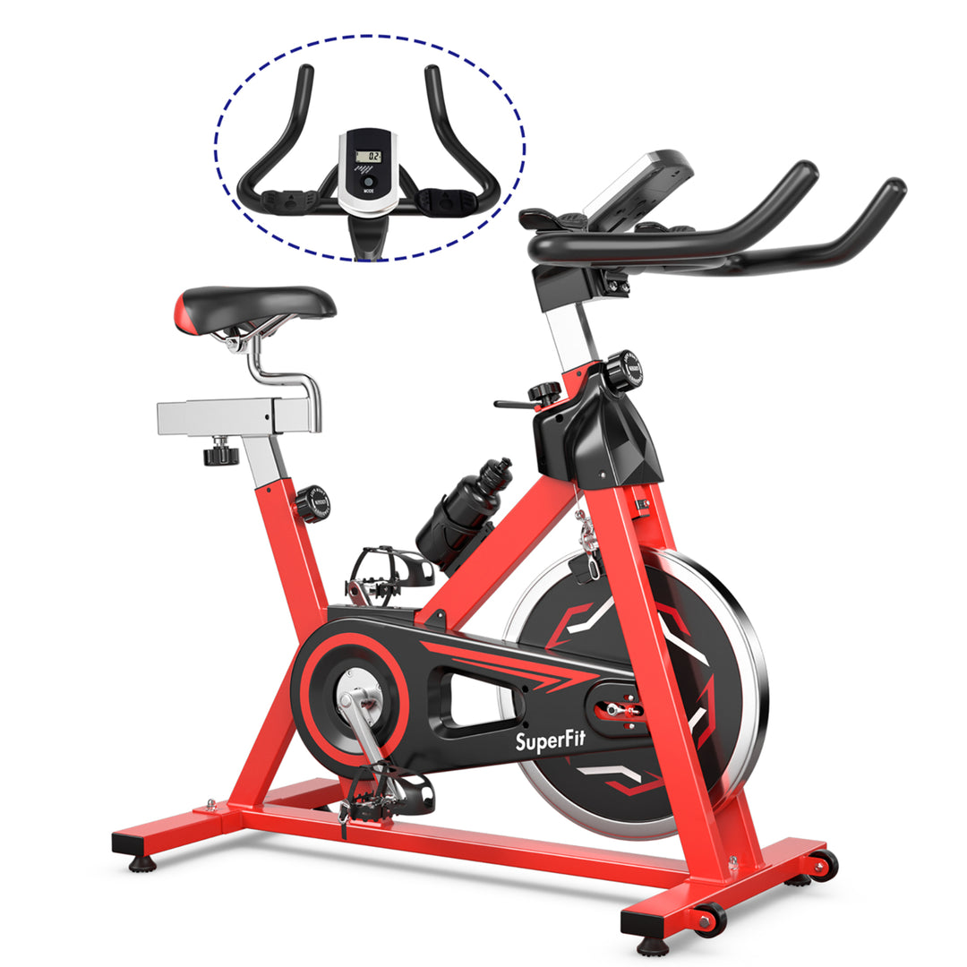 Stationary Indoor Fitness Cycling Bik w/ LCD Monitor Red Image 1