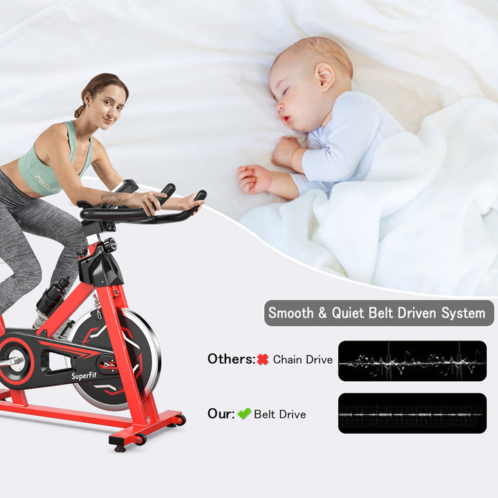 Stationary Indoor Fitness Cycling Bik w/ LCD Monitor Red Image 4