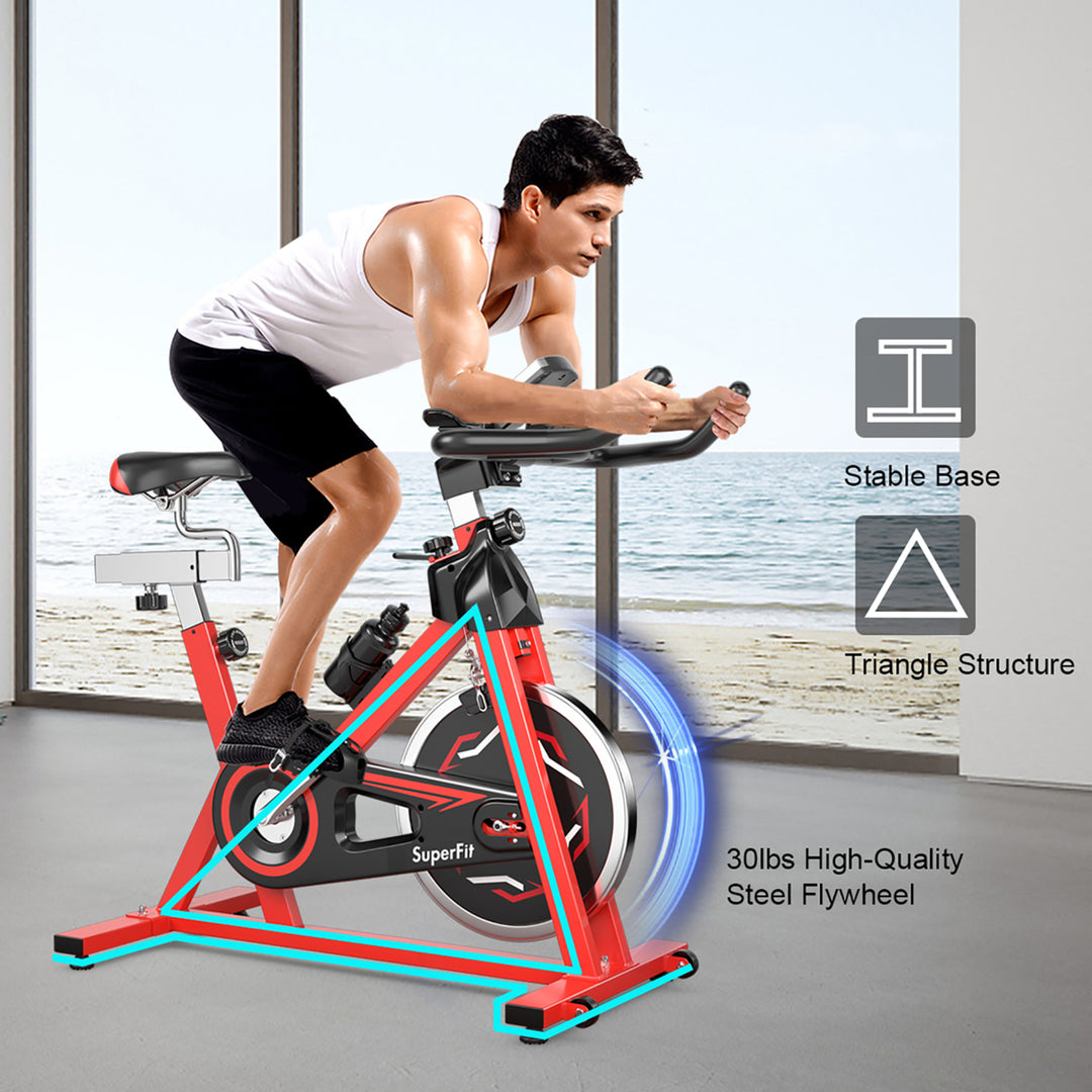 Stationary Indoor Fitness Cycling Bik w/ LCD Monitor Red Image 8