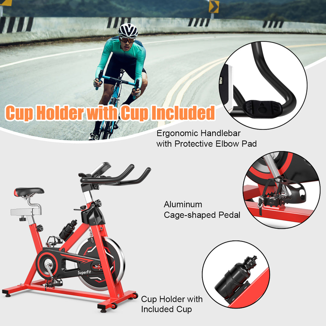 Stationary Indoor Fitness Cycling Bik w/ LCD Monitor Red Image 9