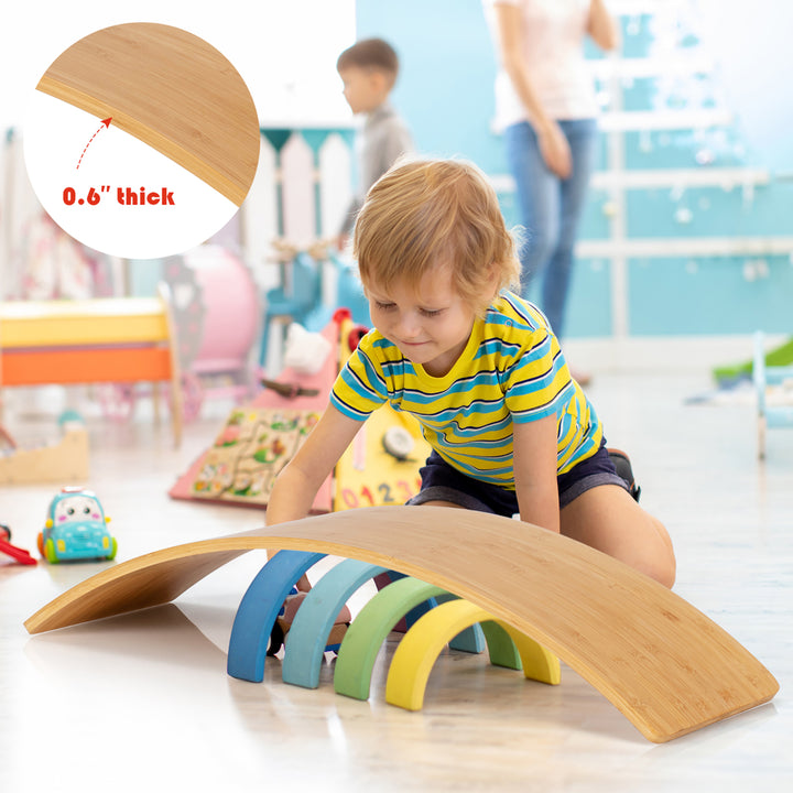 Babyjoy Wooden Wobble Balance Board 35.5" Rocker Yoga Curvy Board Toy Kids Adult Image 8