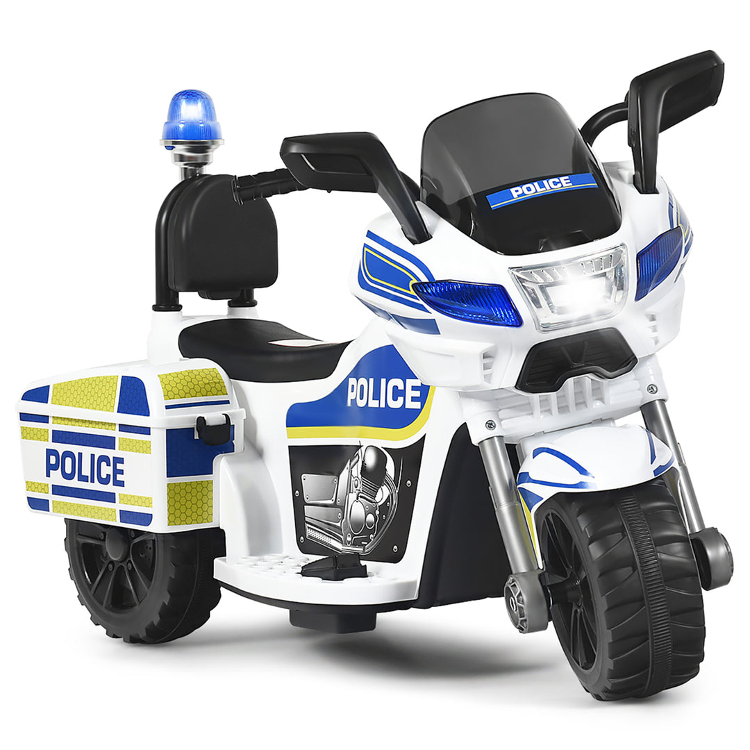 6V Kids Ride On Police Motorcycle Trike 3-Wheel w/ Headlight and Flashing SirenWhite Image 1